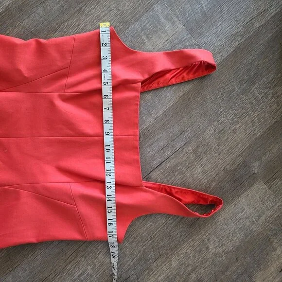 Tahari US Women's Size 10 Orange Twill Sheath Dress Sleeveless Lined Square Neck - Picture 13 of 13